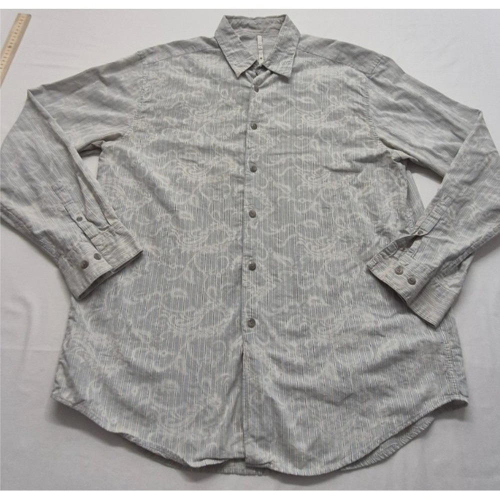 VTG Axis men's white LS button up striped & raised floral design shirt XL Cotton